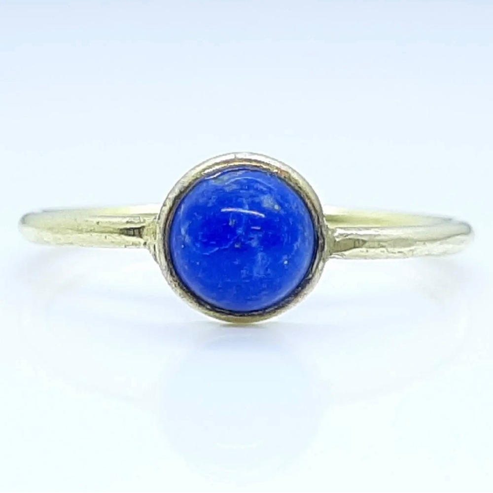 Natural .80ct Sodalite Round Cut 14K Yellow Gold Silver Ring Size 7.5